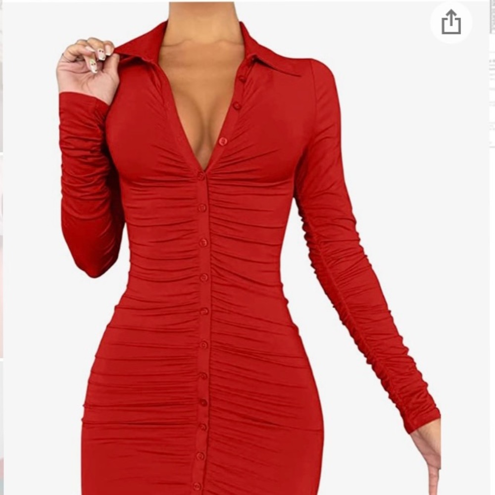 Red button up dress